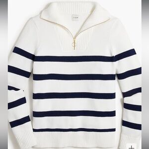 J. Crew Factory Striped wide-collar navy and white zip sweater, NWT, size 2X.